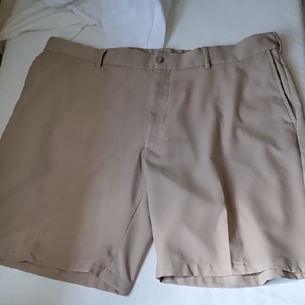 Tan Flat Front Dress Shorts with Belt Loops